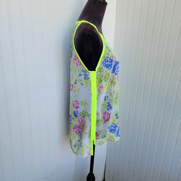 Poly Poly Yellow Floral Zip Sheer Blouse Retro Bright Boho Chic Sz M - Picture 5 of 11